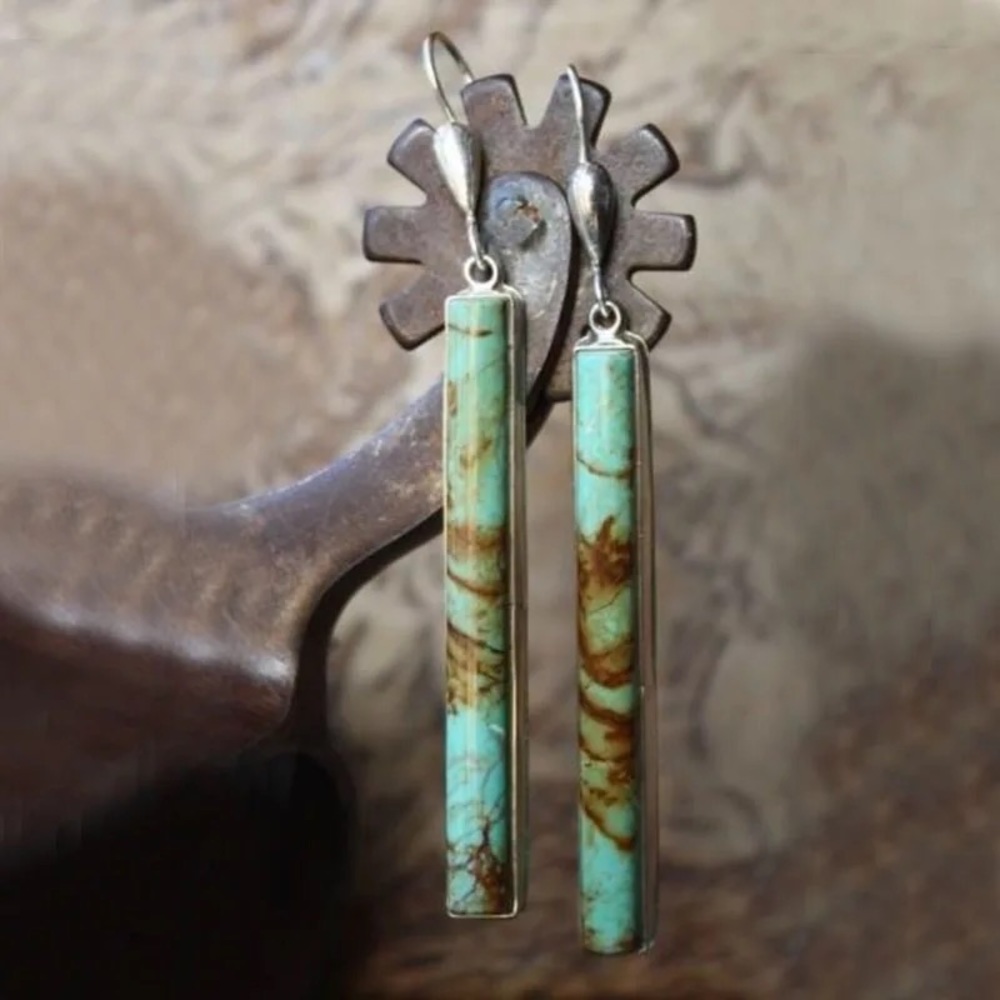 Turquoise bar earrings, rustic
